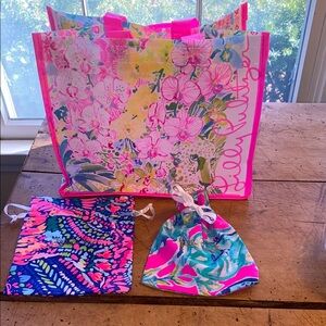 Lilly Pulitzer Floral Tote and Pouches Set